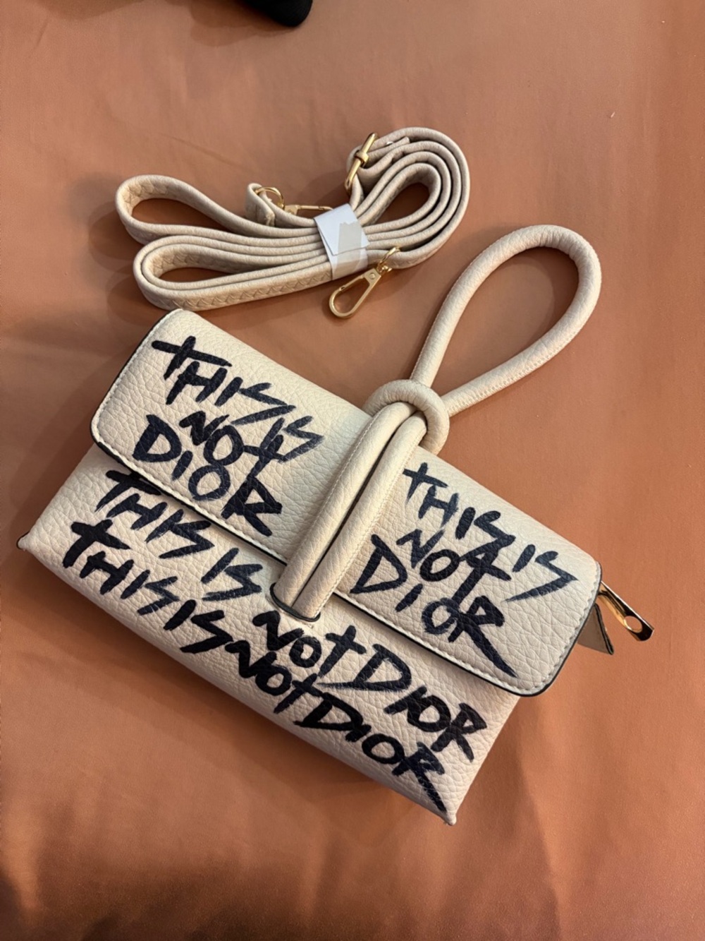 Handheld Cream Graffiti Print Crossbody Bag